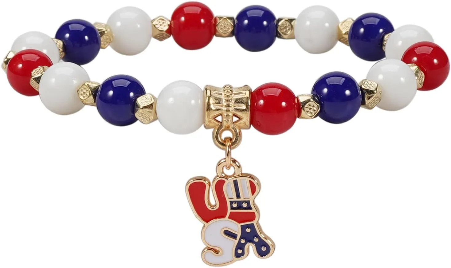 Lonext American Flag Bracelet for Women Mens USA Red Blue White Beads Stretch Bracelet Set Patriotic 4th of July Independence Day