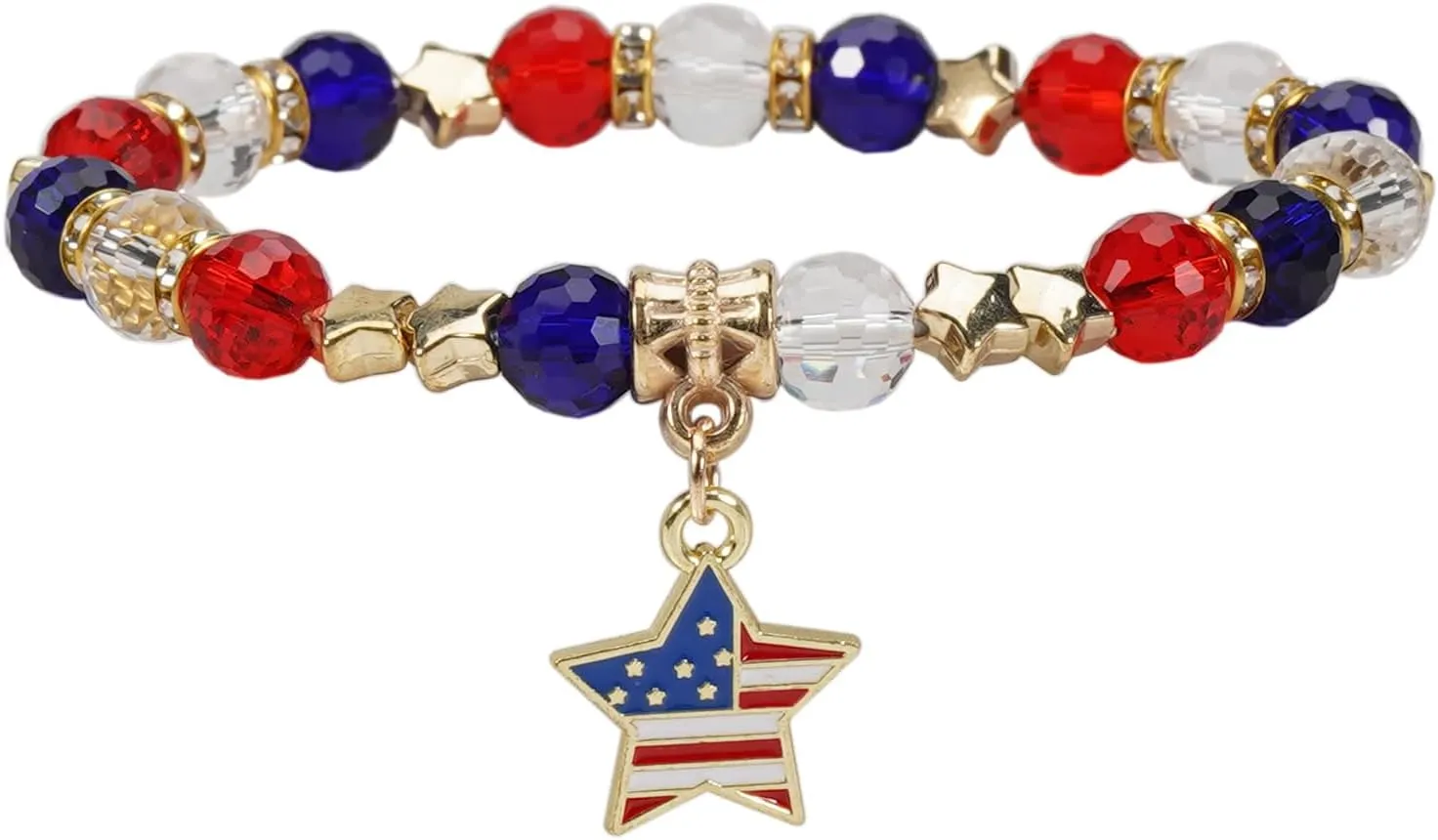 Lonext American Flag Bracelet for Women Mens USA Red Blue White Beads Stretch Bracelet Set Patriotic 4th of July Independence Day
