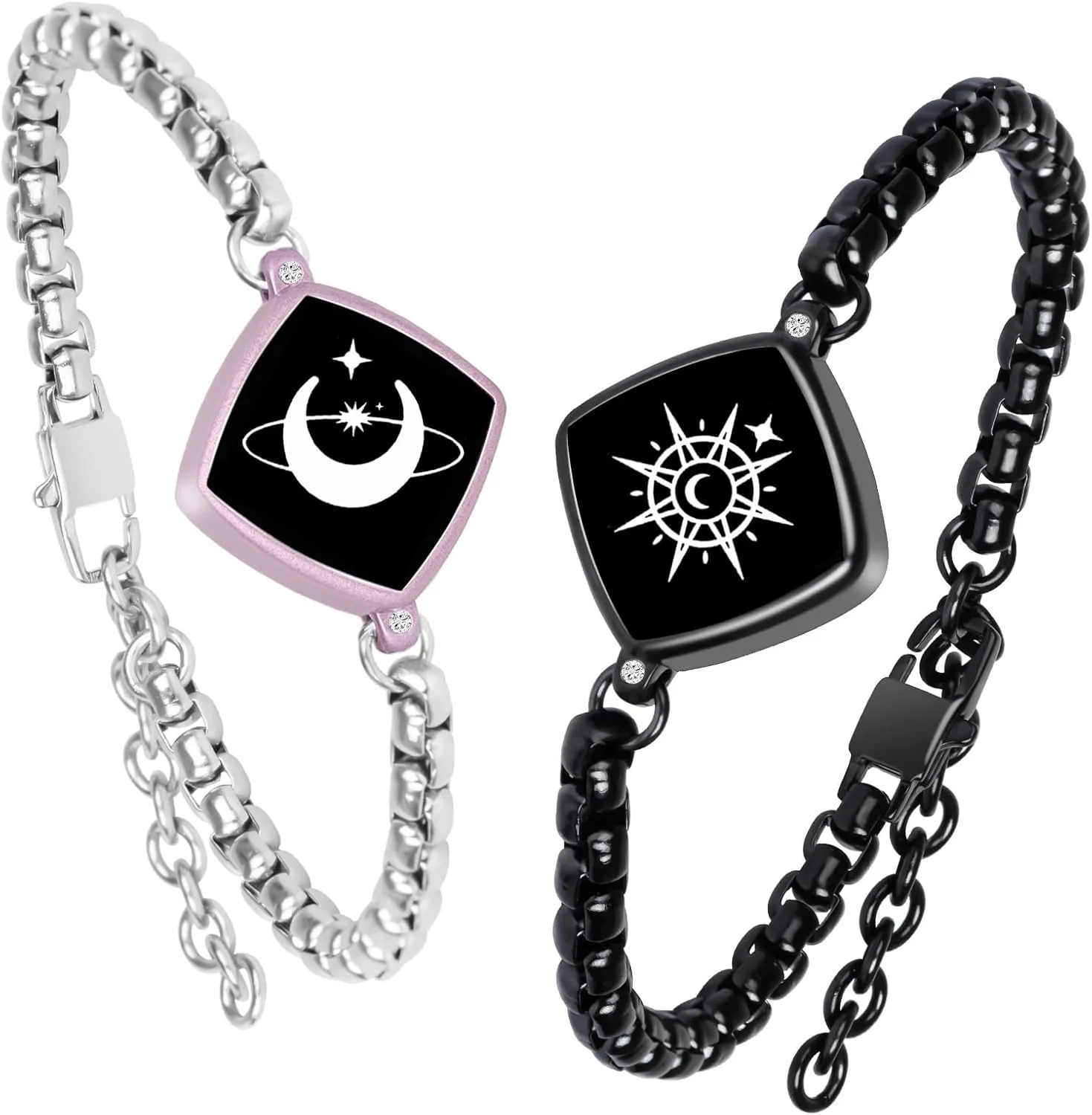 Long Distance Touch Bracelets,Vibration & Light up Couples Bracelets, Remote Smart Matching Bracelet for Couples Long Distance Relationship Girlfriend Boyfriend Xmas Gifts Black Pink