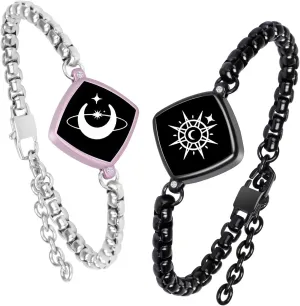 Long Distance Touch Bracelets,Vibration & Light up Couples Bracelets, Remote Smart Matching Bracelet for Couples Long Distance Relationship Girlfriend Boyfriend Xmas Gifts Black Pink