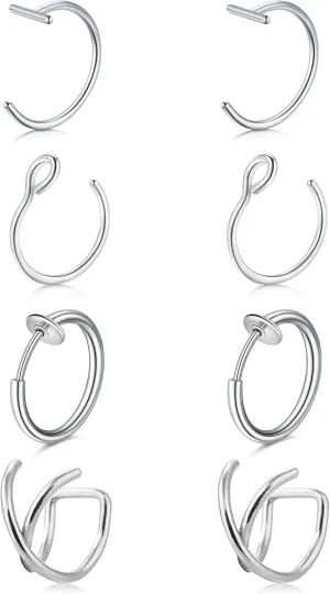 Longita Fake Nose Ring Fake Lip Piercing Non Piercing Lip Ring Hoop Stick on Snake Bites Faux Eyebrow Piercings Clip on Earring Cuffs Small Earring Hoop no Pierced