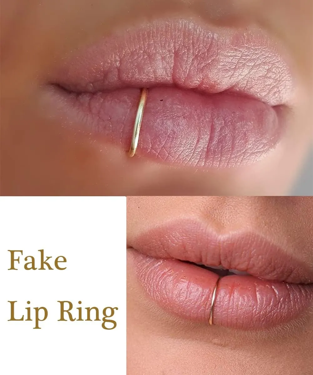 Longita Fake Nose Ring Fake Lip Piercing Non Piercing Lip Ring Hoop Stick on Snake Bites Faux Eyebrow Piercings Clip on Earring Cuffs Small Earring Hoop no Pierced
