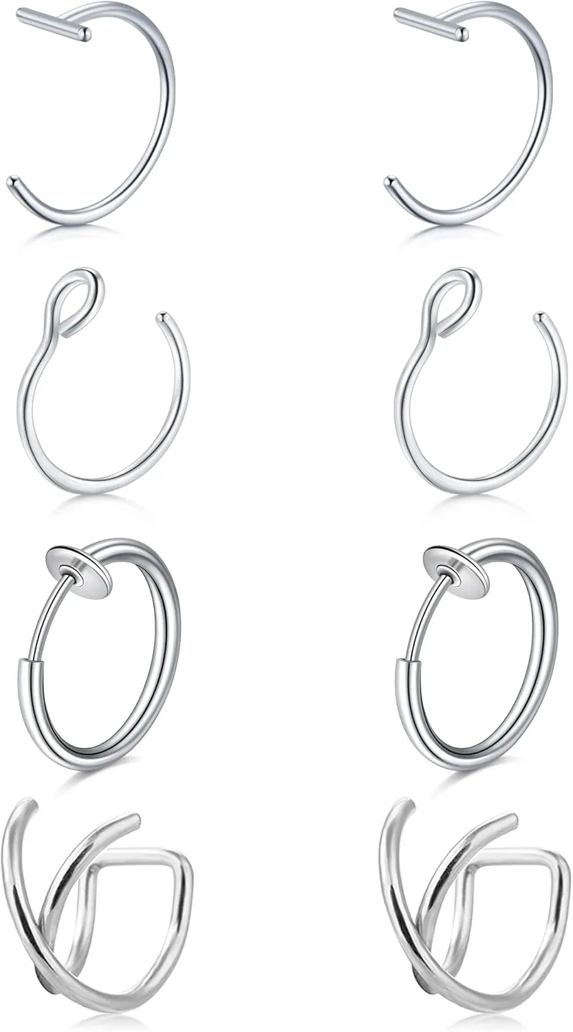 Longita Fake Nose Ring Fake Lip Piercing Non Piercing Lip Ring Hoop Stick on Snake Bites Faux Eyebrow Piercings Clip on Earring Cuffs Small Earring Hoop no Pierced