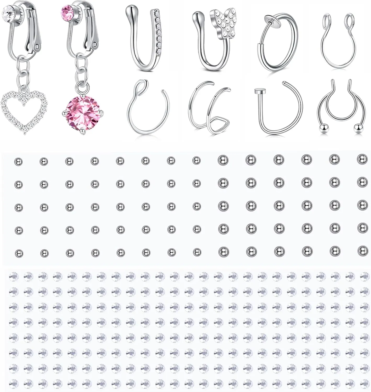 Longita Fake Piercings - Nose Ring, Eyebrow, Lip Ring, Labret Studs & More - Adhesive Face Jewelry