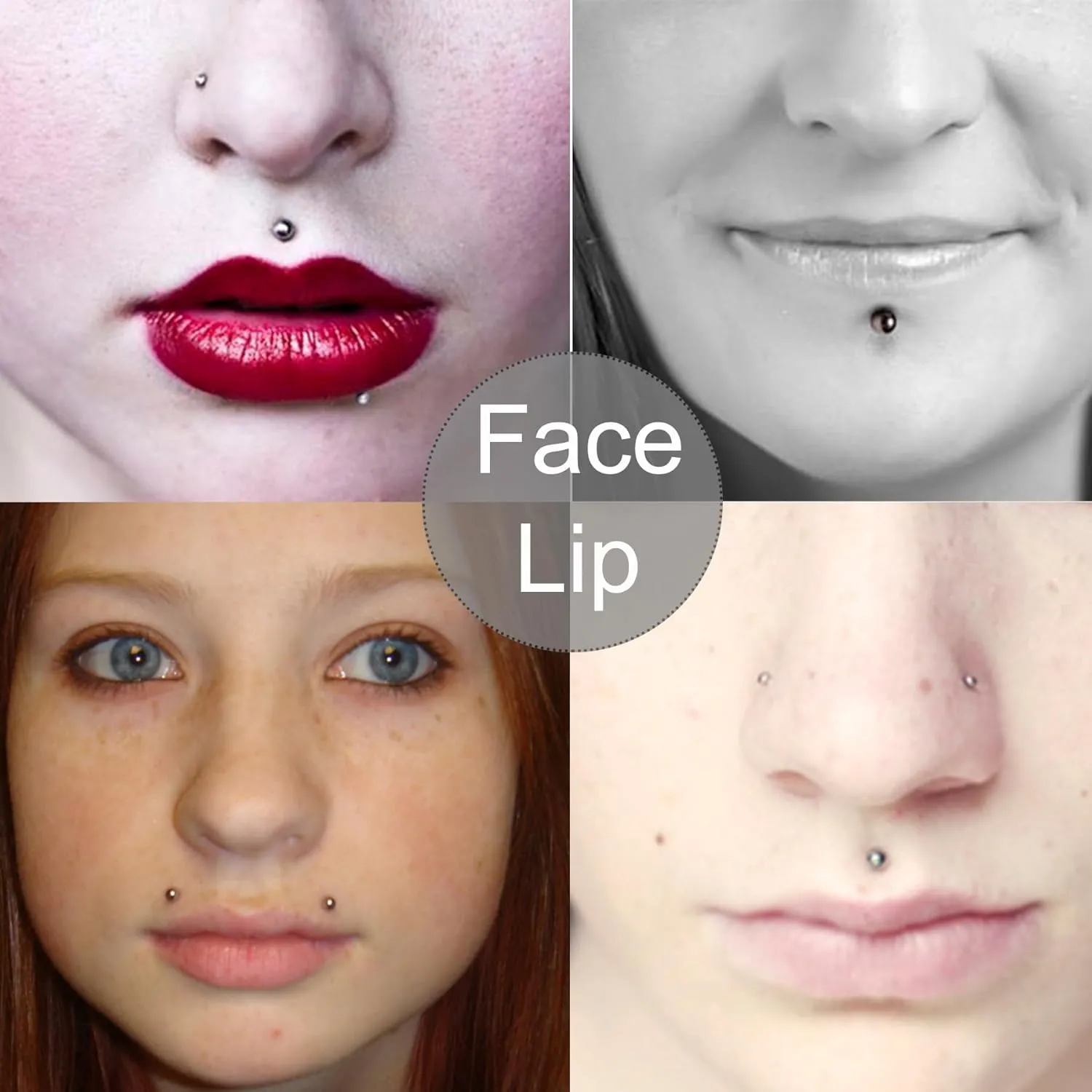 Longita Fake Piercings - Nose Ring, Eyebrow, Lip Ring, Labret Studs & More - Adhesive Face Jewelry