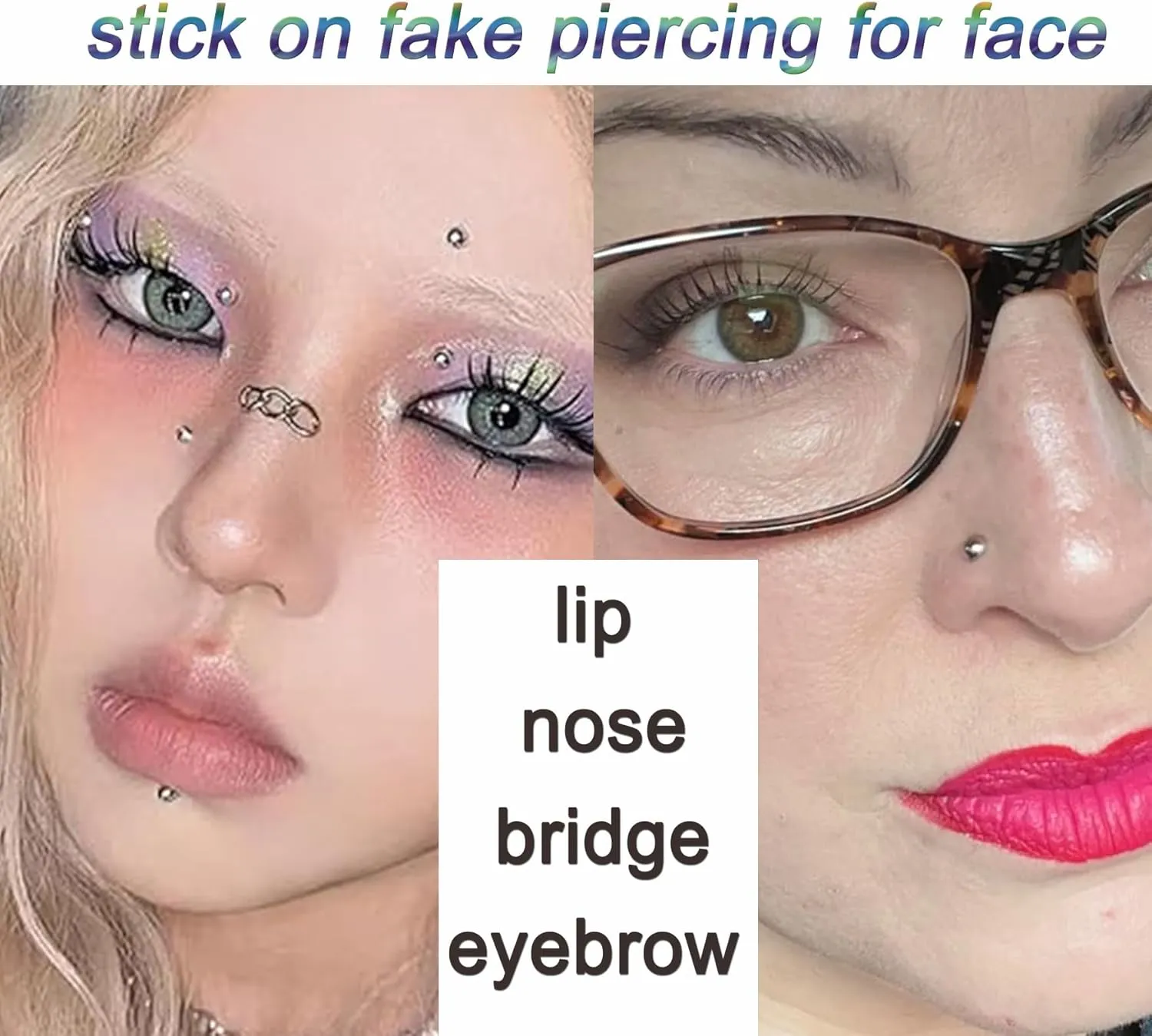 Longita Fake Piercings - Nose Ring, Eyebrow, Lip Ring, Labret Studs & More - Adhesive Face Jewelry