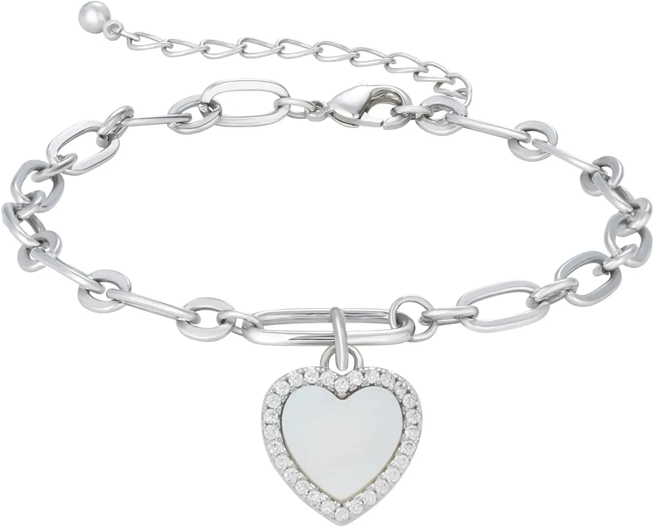 Lourny Crystal Heart Bracelets for Women - Hypoallergenic Paperclip Love Gold Plated Heart Link Bracelet for Women Jewelry