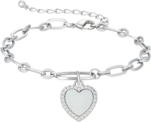 Lourny Crystal Heart Bracelets for Women - Hypoallergenic Paperclip Love Gold Plated Heart Link Bracelet for Women Jewelry