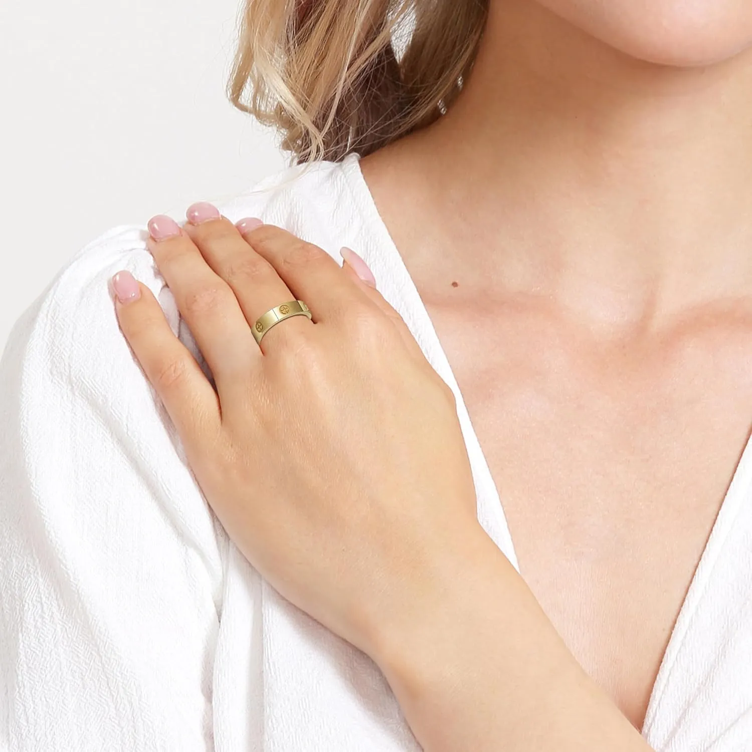 Love Rings, Stainless Steel Ring Couple Friendship Rings Cross fashion Rings Screw Design Promise Ring Wedding Mother's Day Jewelry for Women Men