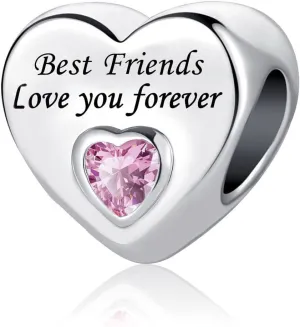 Love You Forever Pink Heart Bead Charm Compatible with Pandora Bracelets For Family Women Daughter Sisters Auntie Grandma