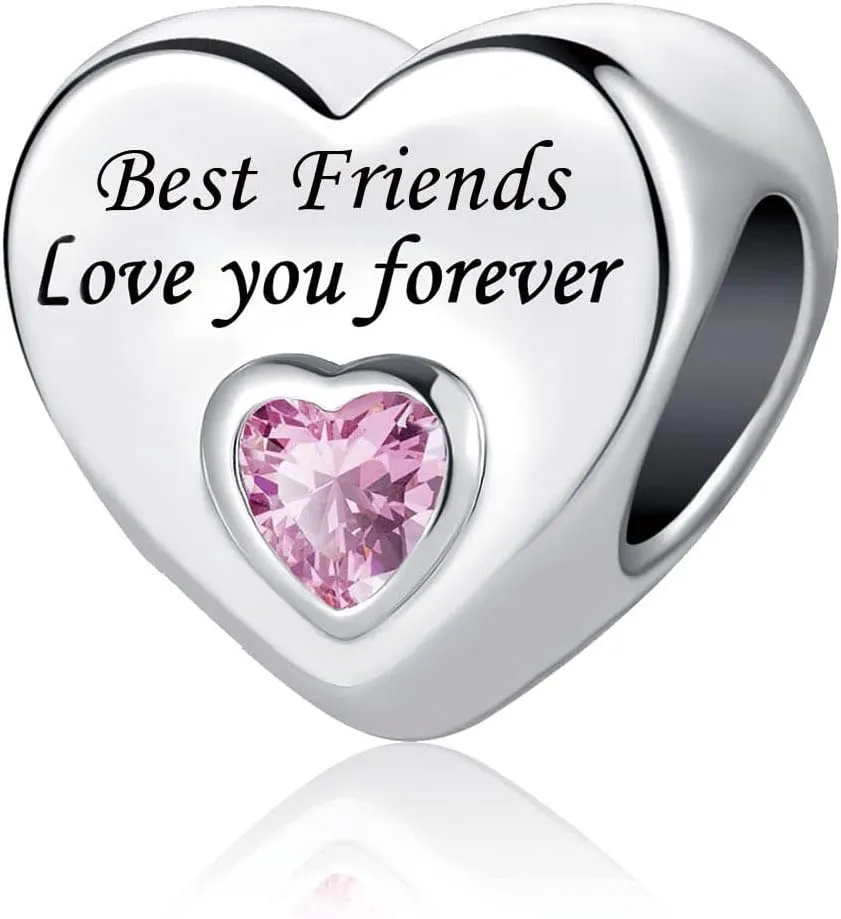 Love You Forever Pink Heart Bead Charm Compatible with Pandora Bracelets For Family Women Daughter Sisters Auntie Grandma