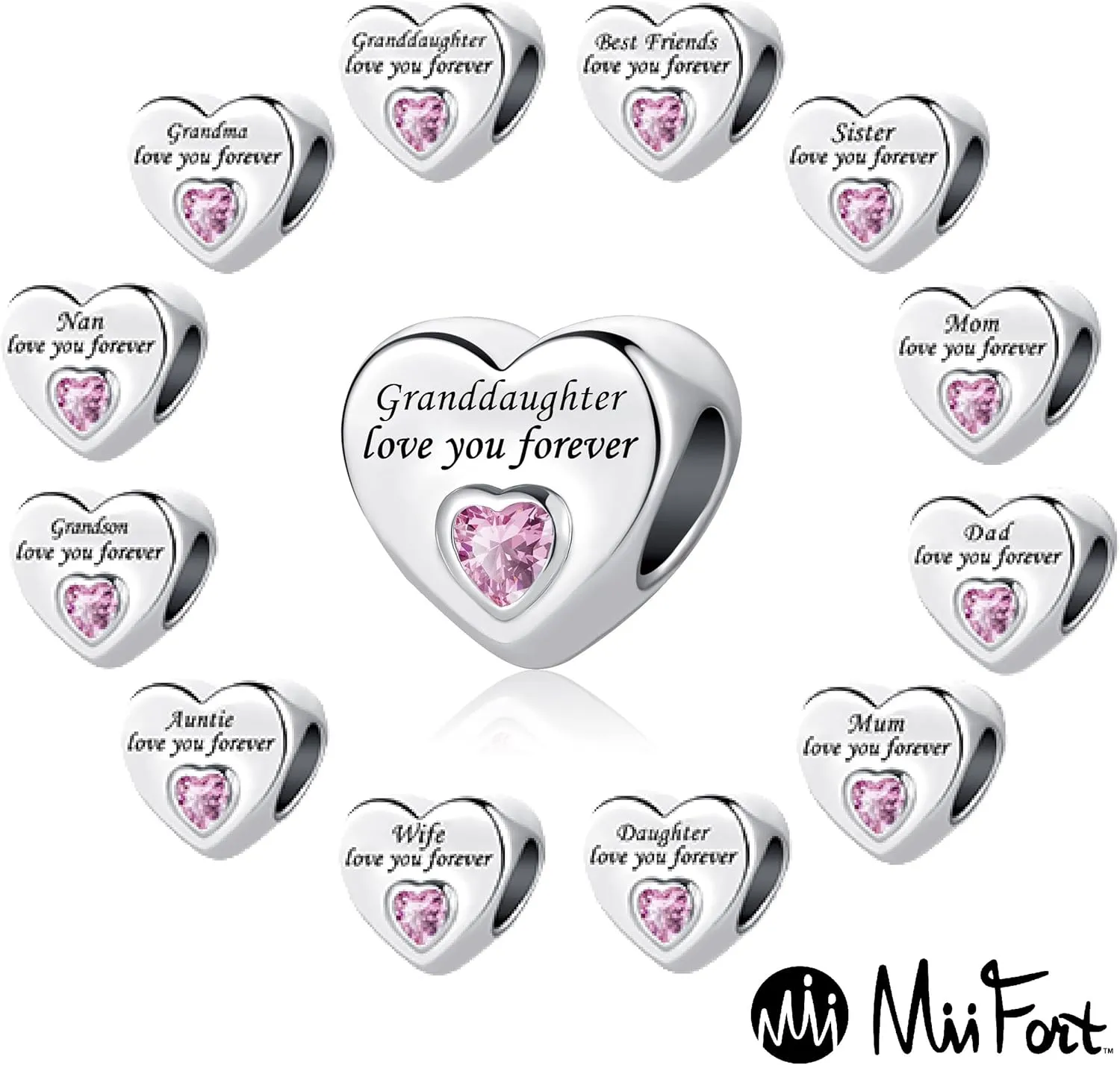 Love You Forever Pink Heart Bead Charm Compatible with Pandora Bracelets For Family Women Daughter Sisters Auntie Grandma