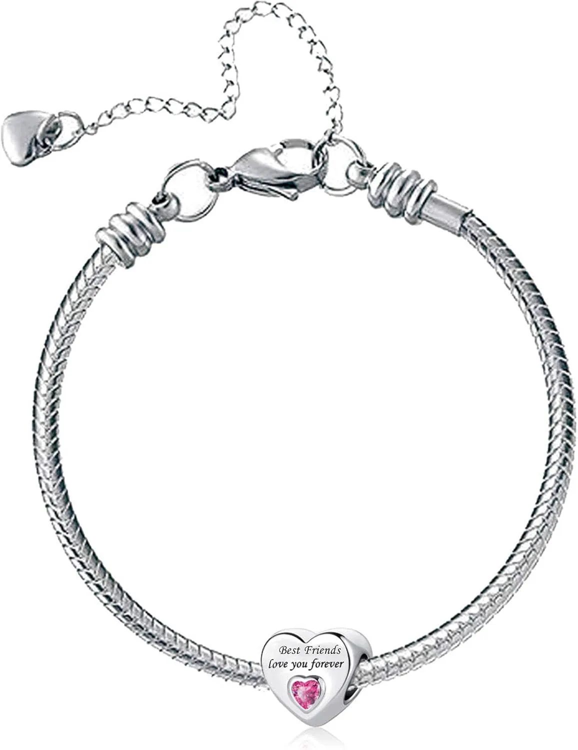 Love You Forever Pink Heart Bead Charm Compatible with Pandora Bracelets For Family Women Daughter Sisters Auntie Grandma