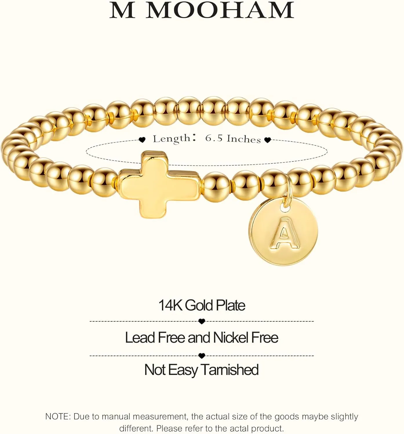 M MOOHAM Initial Bracelets for Women - Cross Bracelet for Womens Letter A-Z Cross Bracelet Gold Beaded Bracelets Dainty Small Jewelry, Religious Christian Gifts for Women