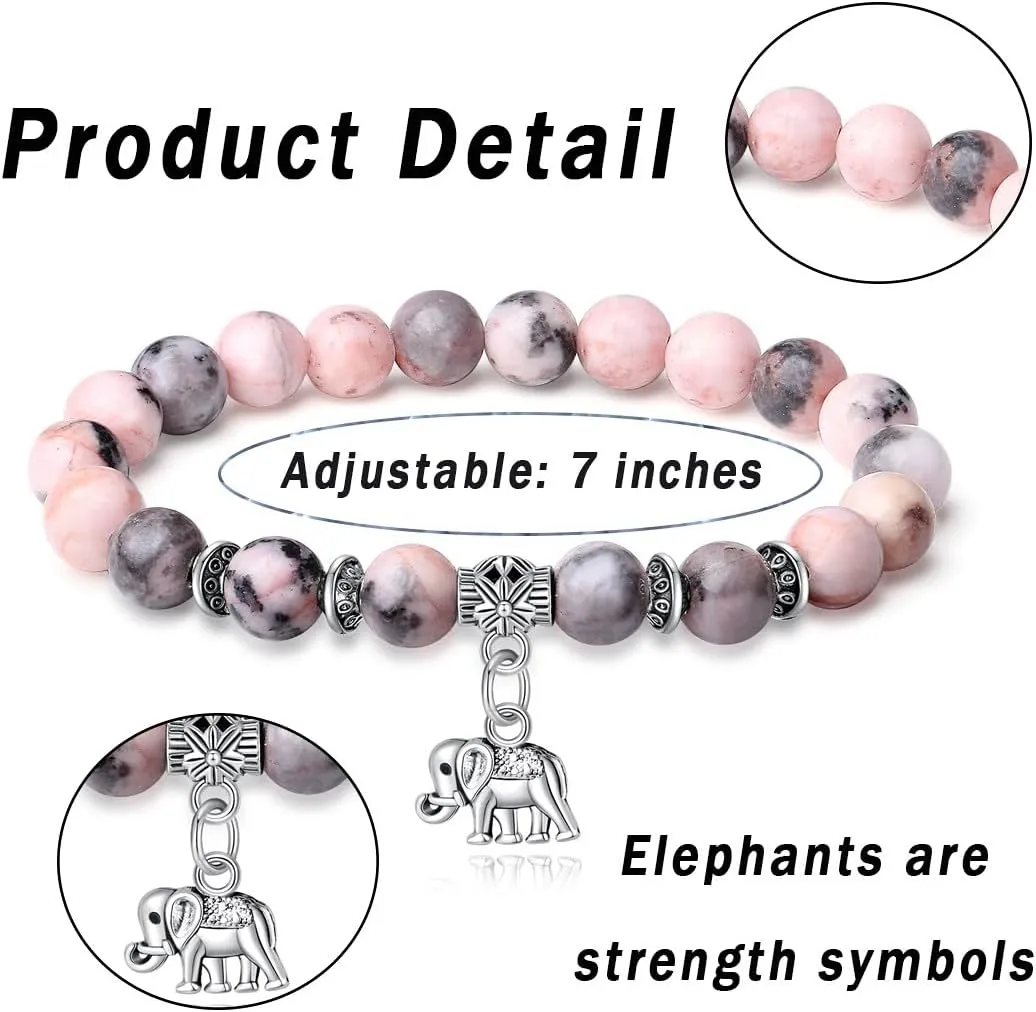 MAIBAOTA Elephant Gifts for Women, Elephant Bracelet, Motivational Get Well Soon Gifts for Women, Strength Bracelets for Women, Anxiety Bracelet, 8 mm Stretch Natural Stone Beaded Bracelets
