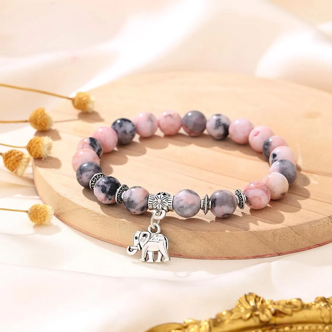 MAIBAOTA Elephant Gifts for Women, Elephant Bracelet, Motivational Get Well Soon Gifts for Women, Strength Bracelets for Women, Anxiety Bracelet, 8 mm Stretch Natural Stone Beaded Bracelets