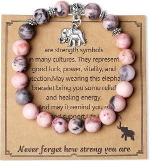 MAIBAOTA Elephant Gifts for Women, Elephant Bracelet, Motivational Get Well Soon Gifts for Women, Strength Bracelets for Women, Anxiety Bracelet, 8 mm Stretch Natural Stone Beaded Bracelets