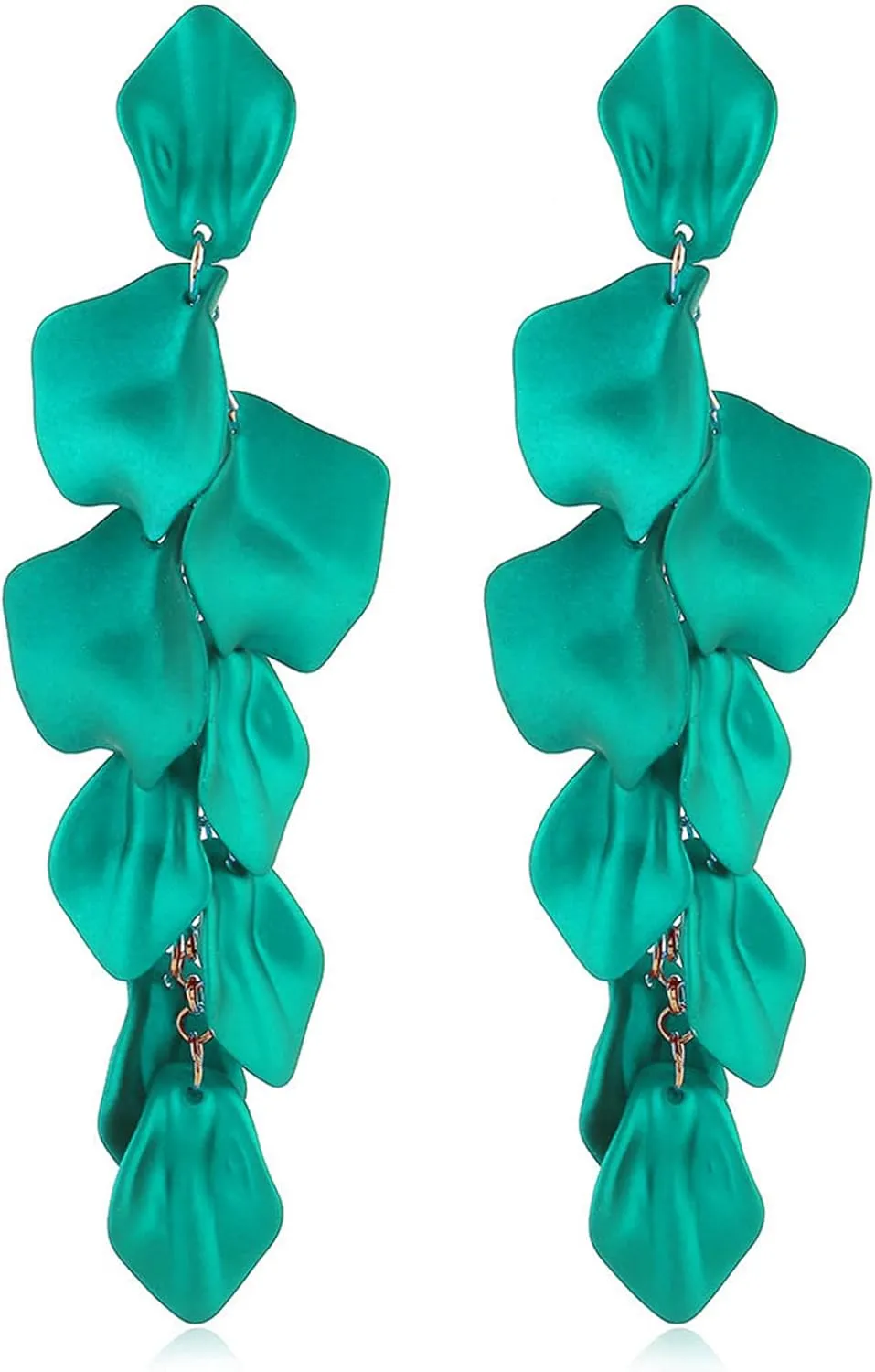 MALOYANVE Acrylic Rose Petal Dangle Studs Earrings for Women Long Exaggerated Flower Gold Plated Dangling Drop Statement Floral Tassel Earrings