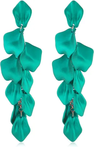 MALOYANVE Acrylic Rose Petal Dangle Studs Earrings for Women Long Exaggerated Flower Gold Plated Dangling Drop Statement Floral Tassel Earrings