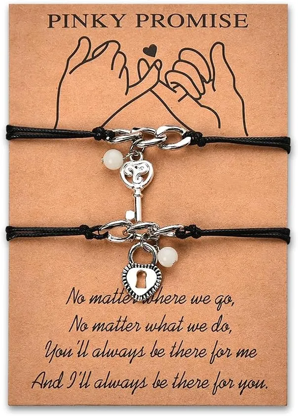 Matching Key Lock bracelets for Boyfriend Girlfriend Couples I Love You Gifts for Women Men Pinky Promise bracelet for 2 Sister Long Distance Friendship Gifts for Friends Besties Thinking of You Gifts