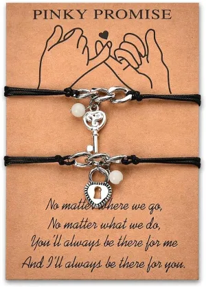 Matching Key Lock bracelets for Boyfriend Girlfriend Couples I Love You Gifts for Women Men Pinky Promise bracelet for 2 Sister Long Distance Friendship Gifts for Friends Besties Thinking of You Gifts