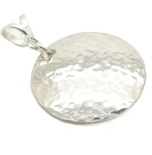Medium Hammered Sterling Silver Disc 1 Inch Wide and 1 1/2 Inch Long Pendant No Chain