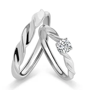 Meissa Engagement Rings for Women Sterling Silver Wide Wedding Ring Set for Men and Women Twist Couple Rings Matching Cubic Zirconia Rings for Anniversary, Set of Two Rings