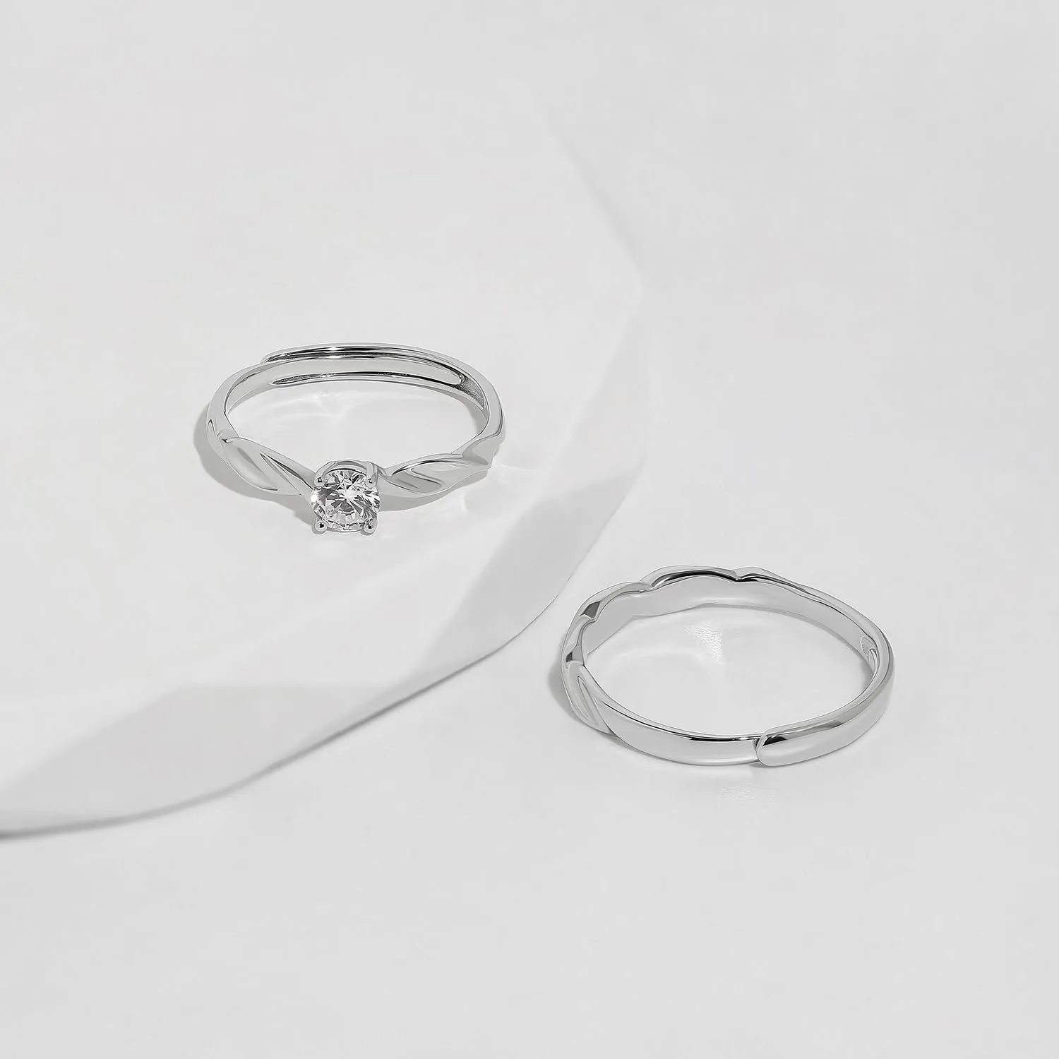 Meissa Engagement Rings for Women Sterling Silver Wide Wedding Ring Set for Men and Women Twist Couple Rings Matching Cubic Zirconia Rings for Anniversary, Set of Two Rings