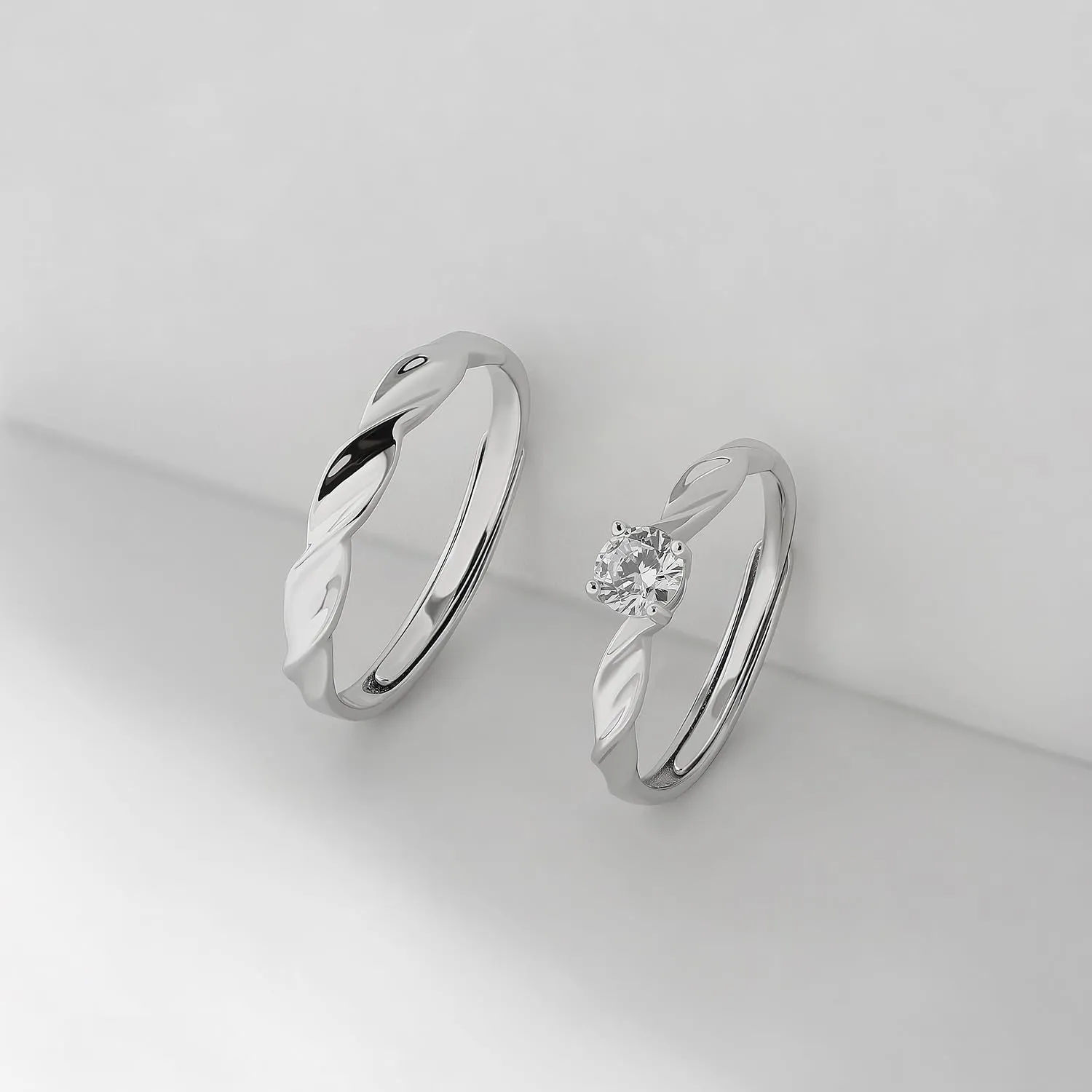 Meissa Engagement Rings for Women Sterling Silver Wide Wedding Ring Set for Men and Women Twist Couple Rings Matching Cubic Zirconia Rings for Anniversary, Set of Two Rings