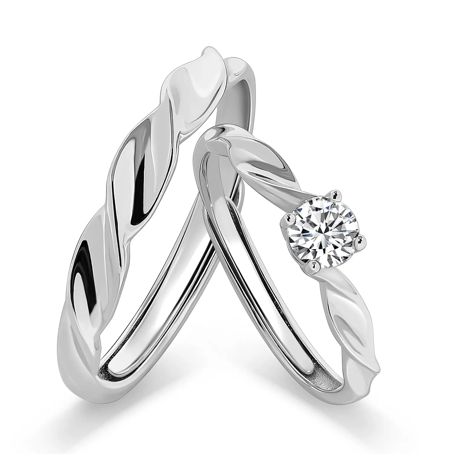 Meissa Engagement Rings for Women Sterling Silver Wide Wedding Ring Set for Men and Women Twist Couple Rings Matching Cubic Zirconia Rings for Anniversary, Set of Two Rings