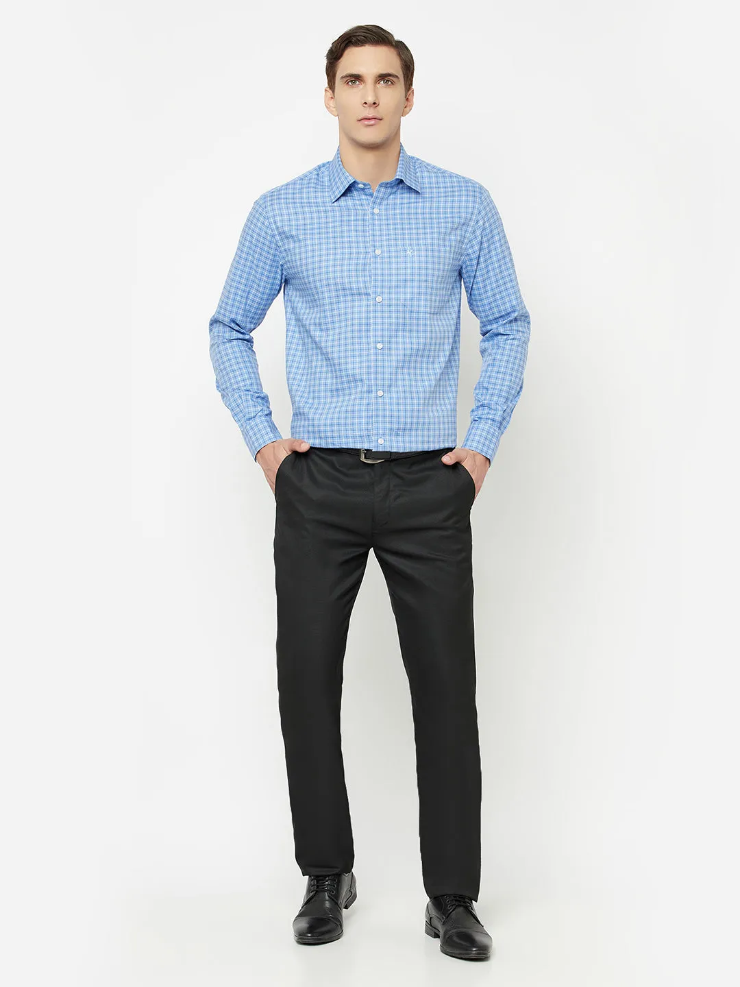 Men's Blue Formal Small Checks Full Sleeve Shirt