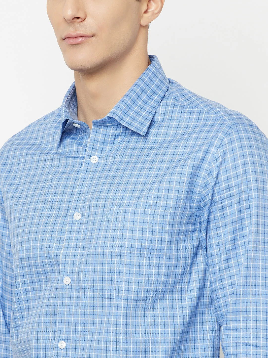 Men's Blue Formal Small Checks Full Sleeve Shirt