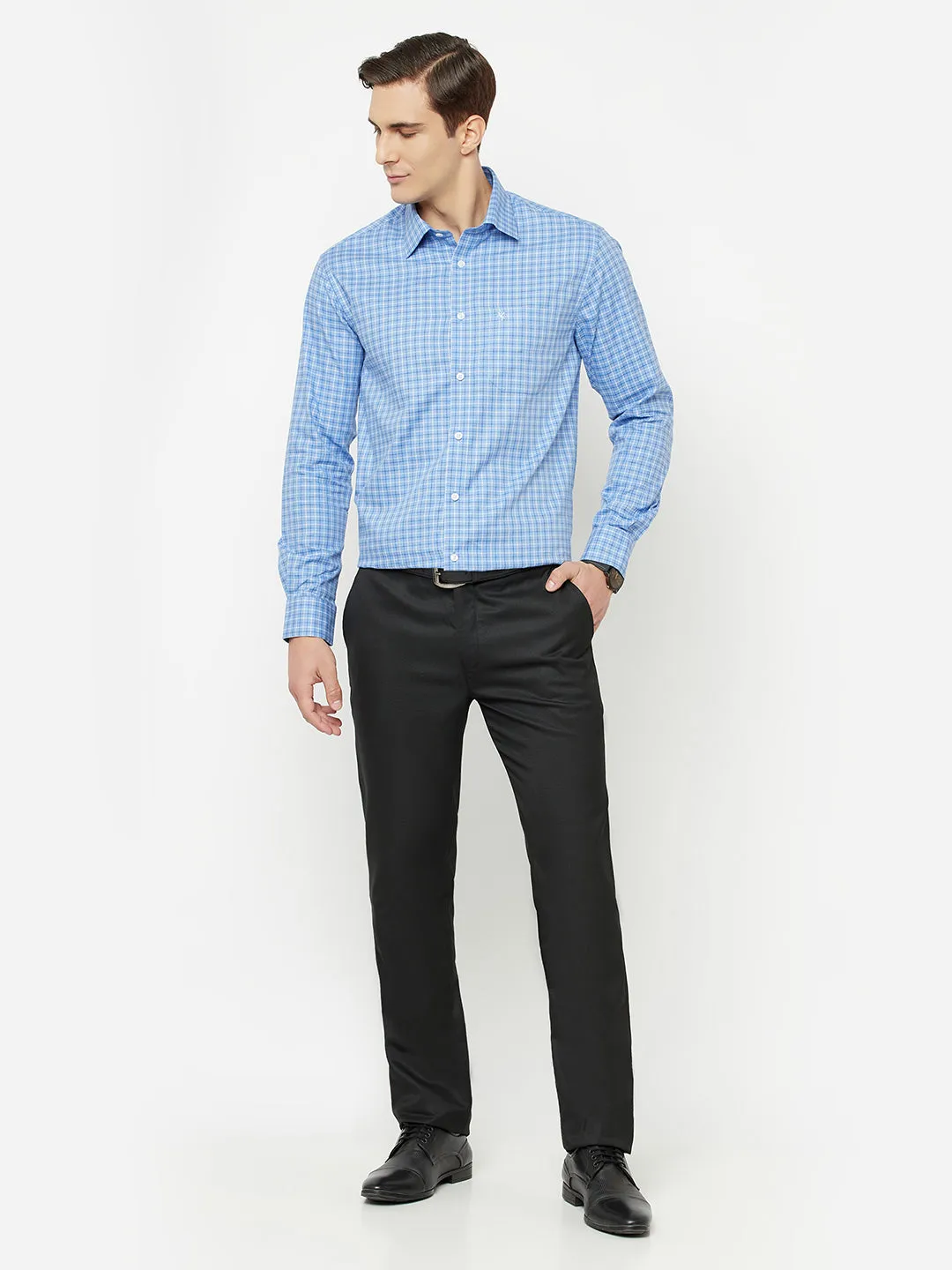 Men's Blue Formal Small Checks Full Sleeve Shirt