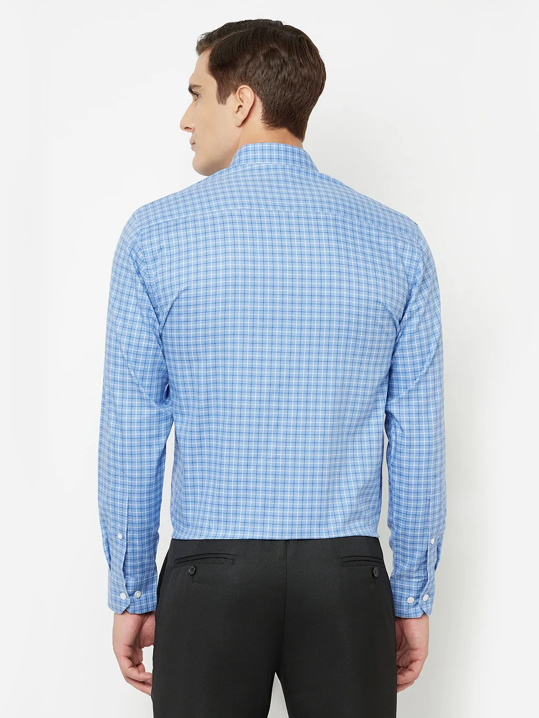 Men's Blue Formal Small Checks Full Sleeve Shirt
