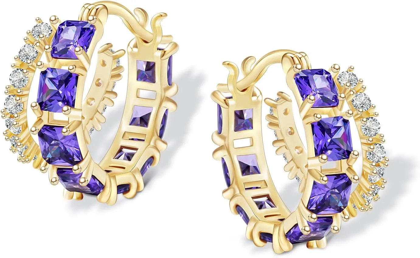 Mesovor Gold Zircon Double Hoop Earrings for Women, 14K Gold Plated Square Colored Cubic Zirconia Hoops Earrings Jewelry Gifts