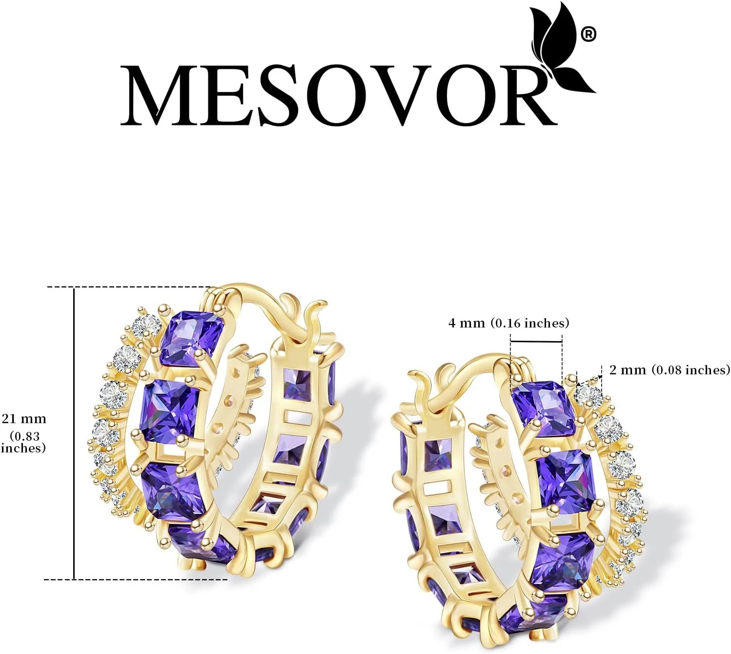 Mesovor Gold Zircon Double Hoop Earrings for Women, 14K Gold Plated Square Colored Cubic Zirconia Hoops Earrings Jewelry Gifts
