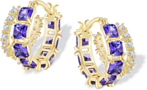 Mesovor Gold Zircon Double Hoop Earrings for Women, 14K Gold Plated Square Colored Cubic Zirconia Hoops Earrings Jewelry Gifts
