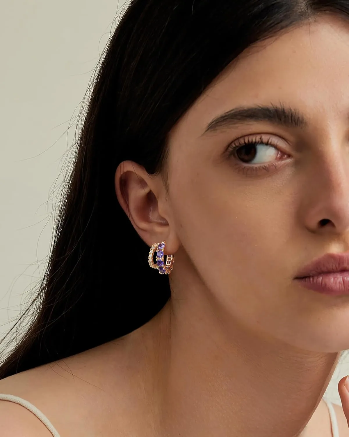 Mesovor Gold Zircon Double Hoop Earrings for Women, 14K Gold Plated Square Colored Cubic Zirconia Hoops Earrings Jewelry Gifts