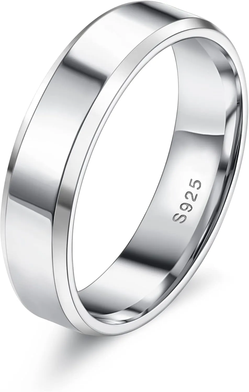 Milacolato 925 Sterling Silver Rings for Women Men 18K White Gold Plated Beveled Edge Plain Thumb Ring High Polish Wedding Band Ring Comfort Fit Size 6-11, 3mm 4mm 5mm 6mm