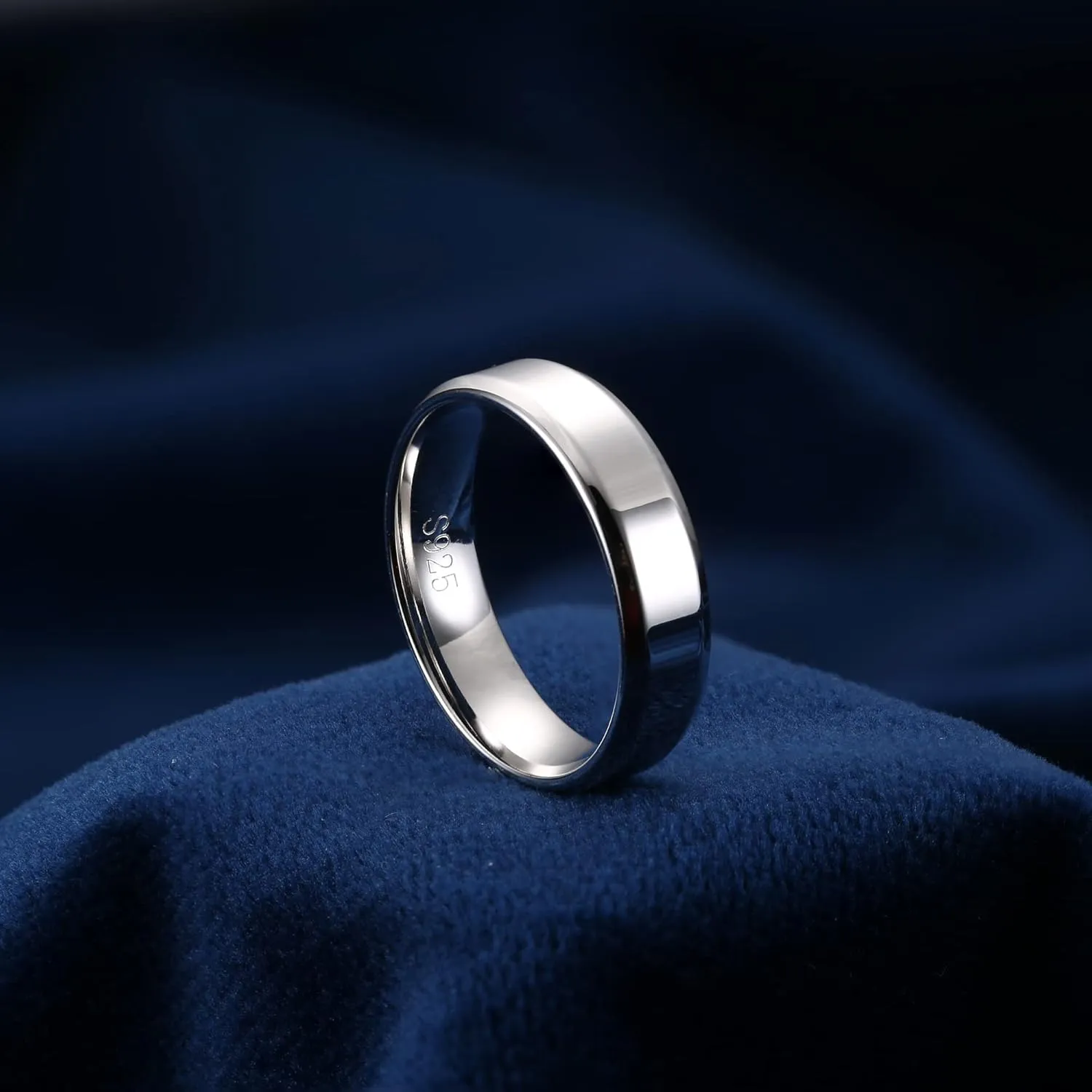 Milacolato 925 Sterling Silver Rings for Women Men 18K White Gold Plated Beveled Edge Plain Thumb Ring High Polish Wedding Band Ring Comfort Fit Size 6-11, 3mm 4mm 5mm 6mm