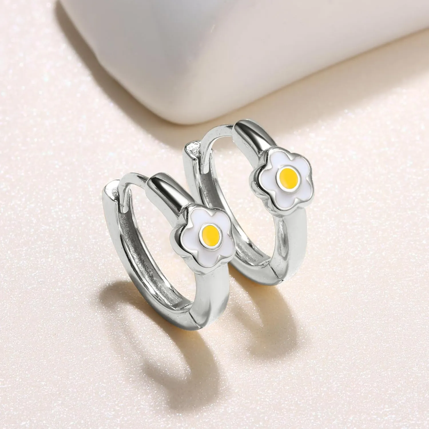 MILACOLATO 925 Sterling Silver Small Hoop Earrings Toddler 18K Gold Plated Daisy Earrings Pink Yellow FLower Huggie Hoop Earrings for Women Hypoallergenic Earrings for Sensitive Ears