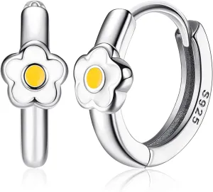 MILACOLATO 925 Sterling Silver Small Hoop Earrings Toddler 18K Gold Plated Daisy Earrings Pink Yellow FLower Huggie Hoop Earrings for Women Hypoallergenic Earrings for Sensitive Ears
