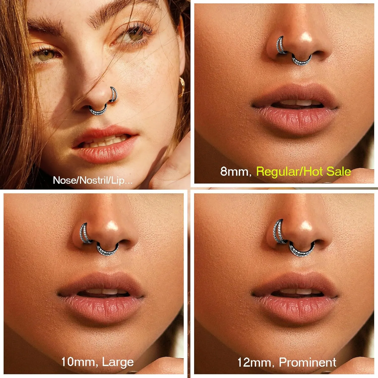 MILACOLATO G23 Titanium Nose Rings Hoops 16G 18G 20G Double Hoop Septum Click Nose Rings Lip Rook Lobe Tragus Helix Cartilage Daith Conch Earrings Clear CZ Paved Nose Piercing Jewelry for Women Men