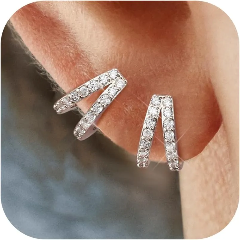 MILACOLATO Gold Hoop Earrings for Women 14K Gold Plated Small Huggie Earrings Hypoallergenic Sterling Silver Post Trendy Double Hoop Earrings for Women