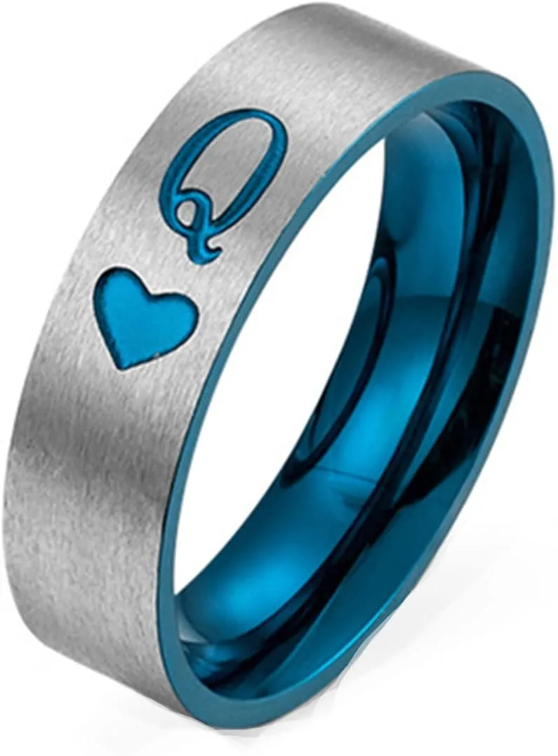 MINTIK Matching Rings for Couples Queen Heart Bands for Men Women, His and Hers Wedding Band Anniversary Engagement Promise Rings, Size 6