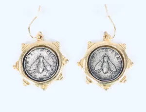 Mixed Metal Bee Coin Earrings