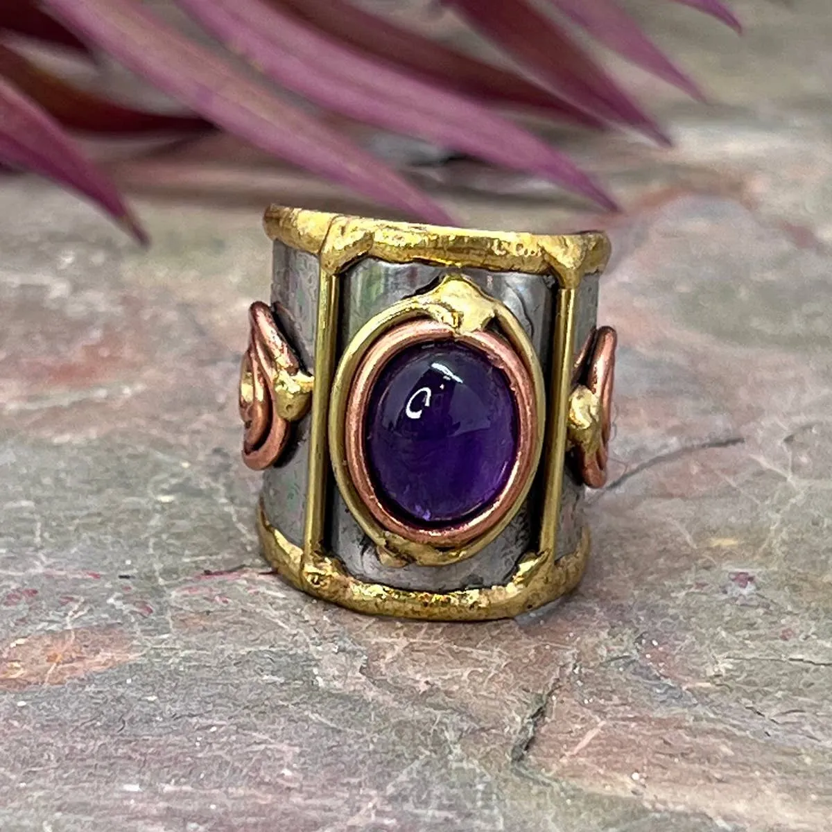Mixed Metal Cuff Rings with Single Stone