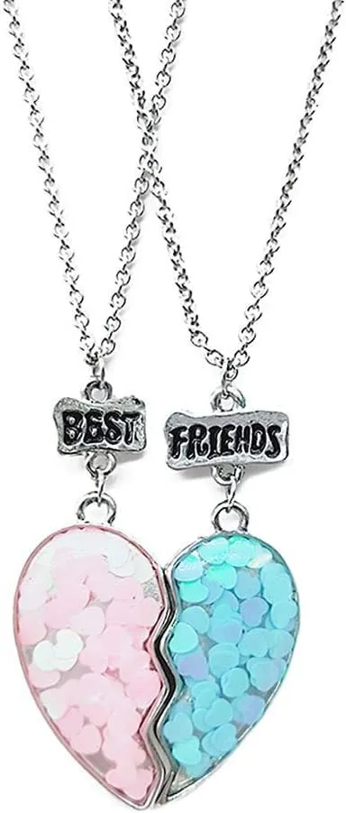 MJartoria BFF Necklace for 2 - Matching Heart Pendant Best Friends Forever Friendship Necklace Cute Gifts for Best Friend Necklace
