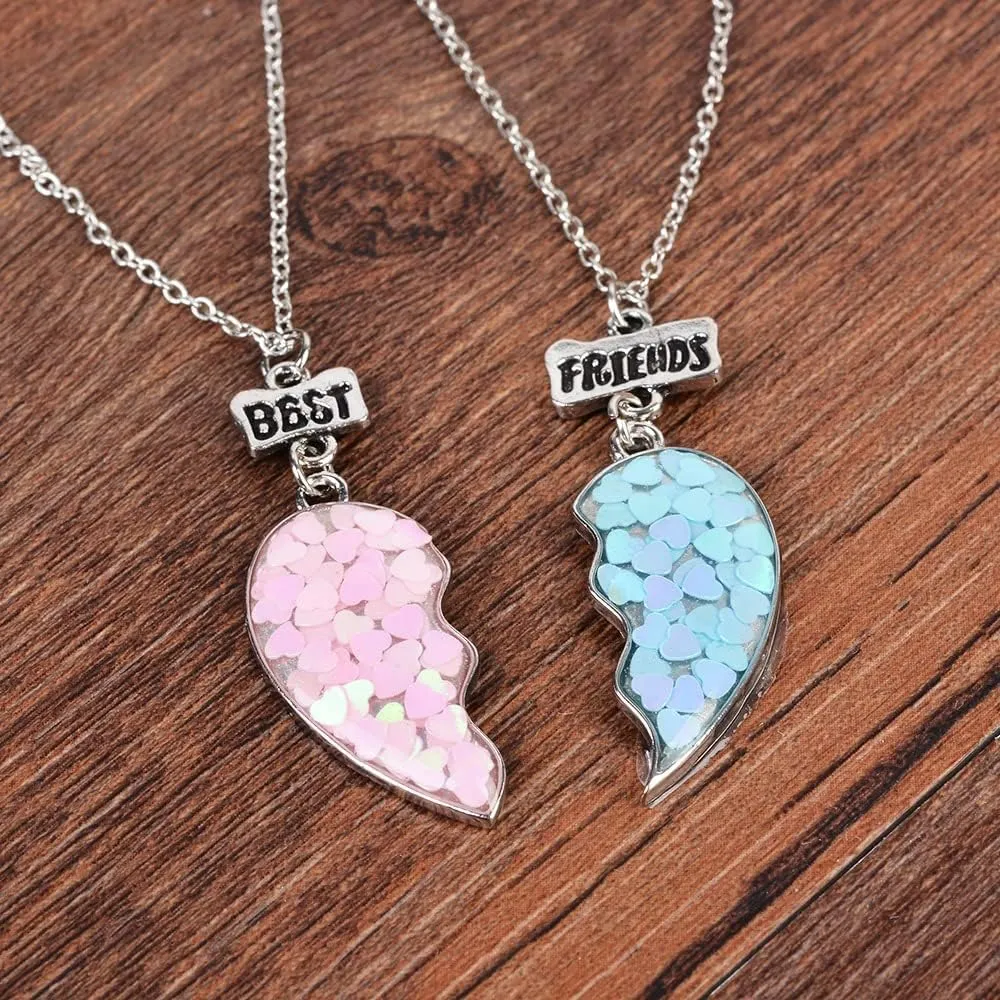 MJartoria BFF Necklace for 2 - Matching Heart Pendant Best Friends Forever Friendship Necklace Cute Gifts for Best Friend Necklace