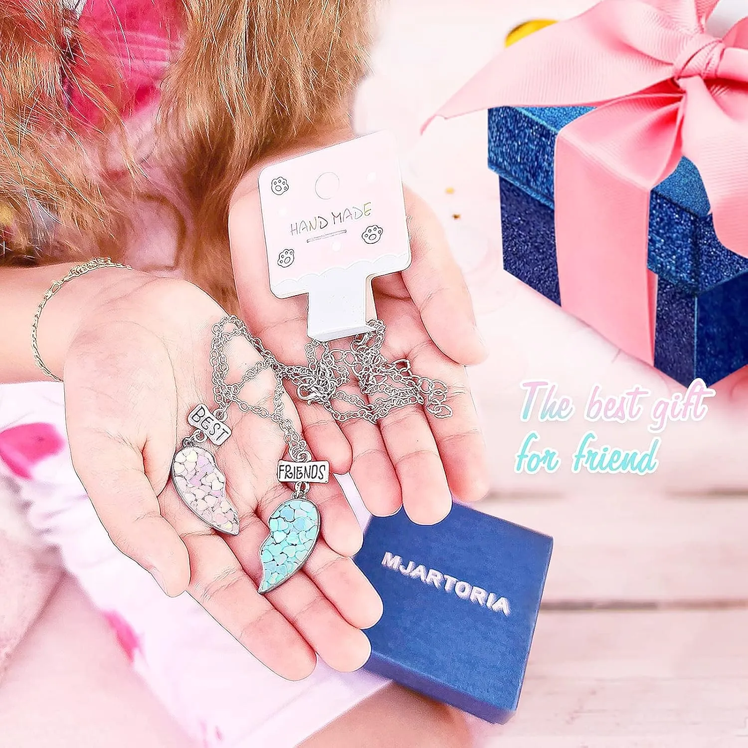 MJartoria BFF Necklace for 2 - Matching Heart Pendant Best Friends Forever Friendship Necklace Cute Gifts for Best Friend Necklace